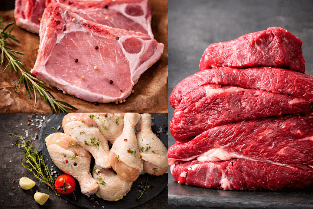 調理前の国産牛肉・豚肉・鶏肉を写した素材写真